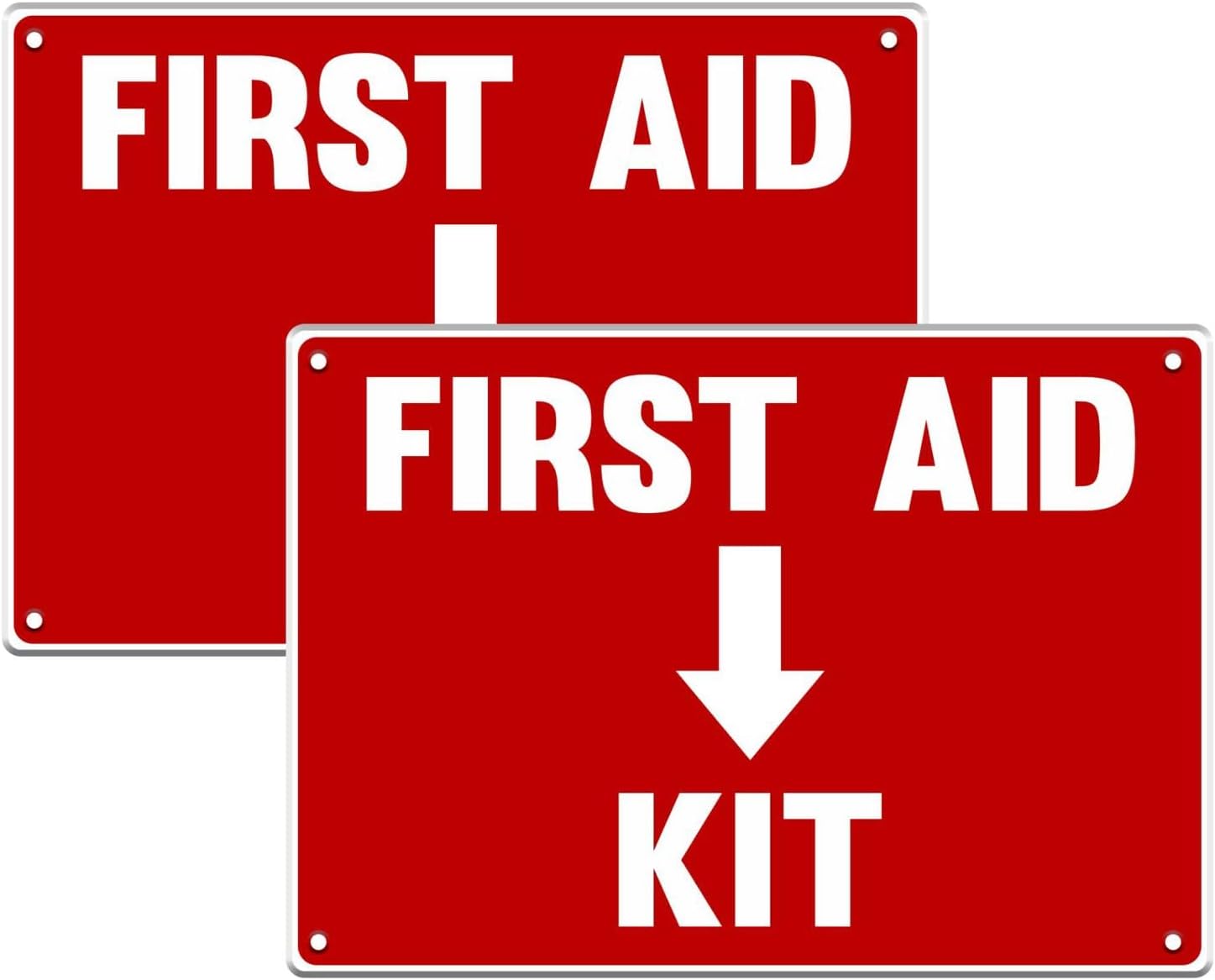 2 Pack First Aid Safety Sign For Emergency Kit, Clear Visible 7" x 10", Easy To Install, Durable Water Resistant for Indoor and Outdoor Use