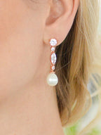 Mariell Rose Gold Pearl Bridal Earrings with Cubic Zirconia Crystals, 1 ¾" Long Dangle Wedding Earring for Brides, Homecoming, Mother of the Bride