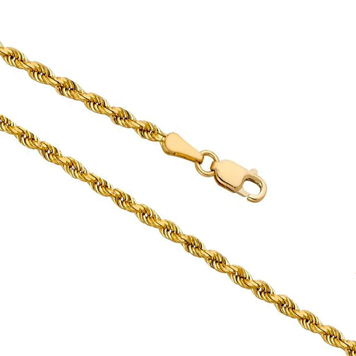 DIFINES Corrente de Corda de 3mm com Corte Diamante em Ouro Amarelo Maciço 14k Real com Fecho Lagosta, Presentes Ideais para Mulheres ou Homens - 16"