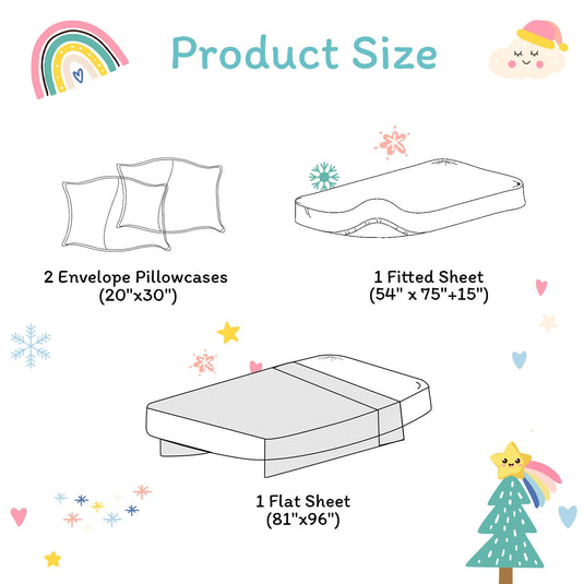 JSD Pink Unicorn Kids Sheet Set Twin Size, 3 Piece Girls Rainbow Printed Microfiber Bed Sheets Deep Pocket