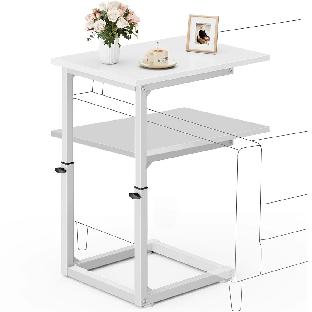 Vagusicc C Shaped End Table, 33" Tall Couch Table Adjustable Height Side Table, Sofa Table That Slide Under, C Table End Table TV Tray Coffee Arm Table for Living Room, Bedroom, Small Spaces, Brown