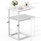 Vagusicc C Shaped End Table, 33" Tall Couch Table Adjustable Height Side Table, Sofa Table That Slide Under, C Table End Table TV Tray Coffee Arm Table for Living Room, Bedroom, Small Spaces, Brown