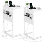 Vagusicc C Shaped End Table with Charging Station, 28" Tall Side Table for Couch, Sofa Table Small Couch Side Coffee Tables, Slide Under Sofa TV Tray Arm C Table for Living Room, Bedroom, Bedside