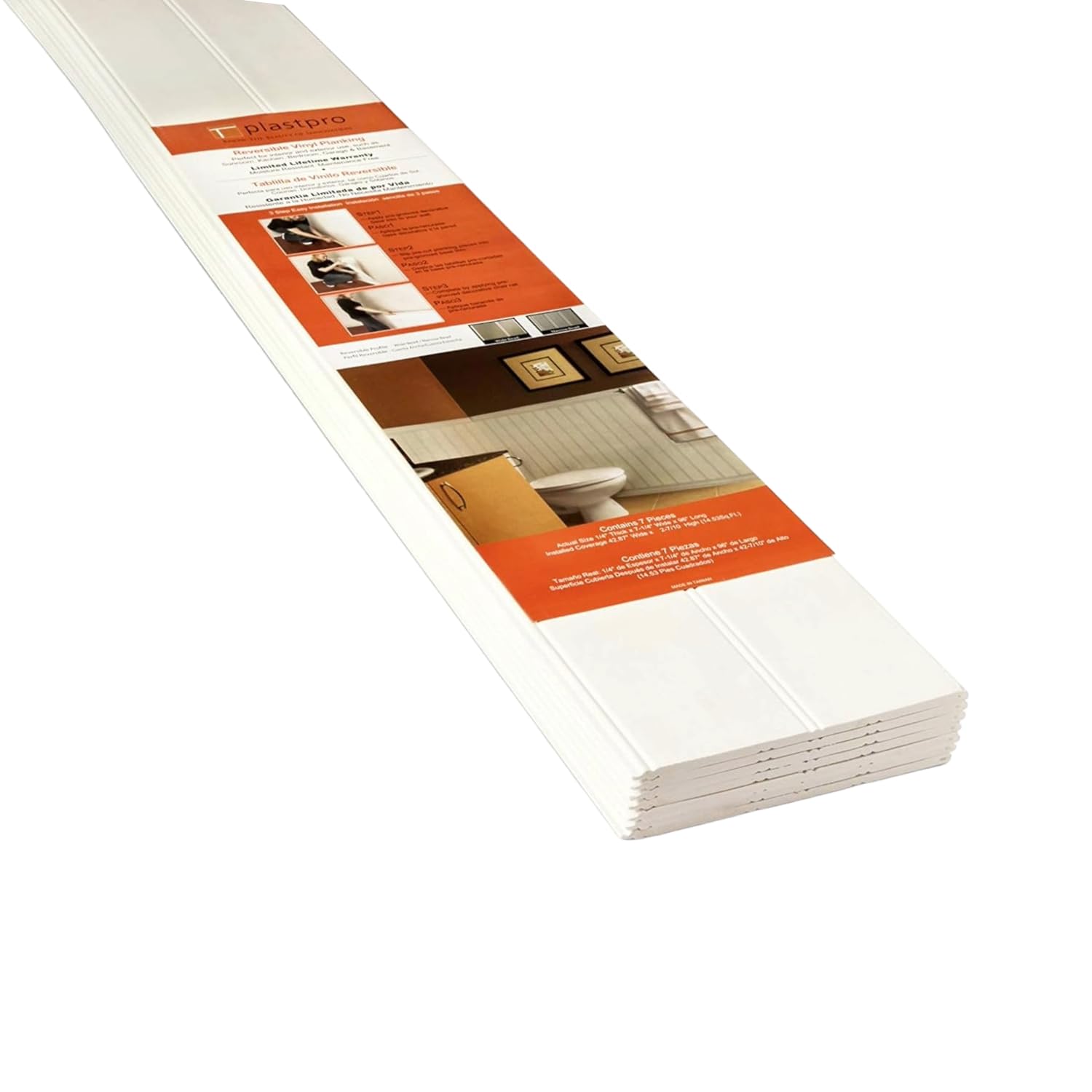 Plastpro Accent Wall Panels - 8 Foot Reversible PVC Wall Panels for Interior Wall Decor, Easy to Install Wainscoting Panels for Wall Home Decor - Home Improvement White PVC Panels for Walls (7 Piece)