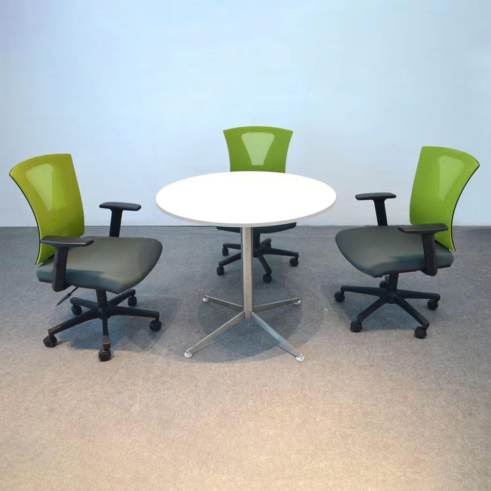 White Dining Table Round Small Office Table Conference Table Coffee Meeting Table w/Stainless Steel X-Shaped Pedestal for Office Boardroom Kitchen Living Room 31.5 inch