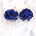 WANLIAN Blue Bridesmaid Wrist Corsage Wedding Flowers Prom Rose Corsage and Boutonniere Set for Wedding Party Prom Wedding Ceremony Anniversary Set of 2(Blue)