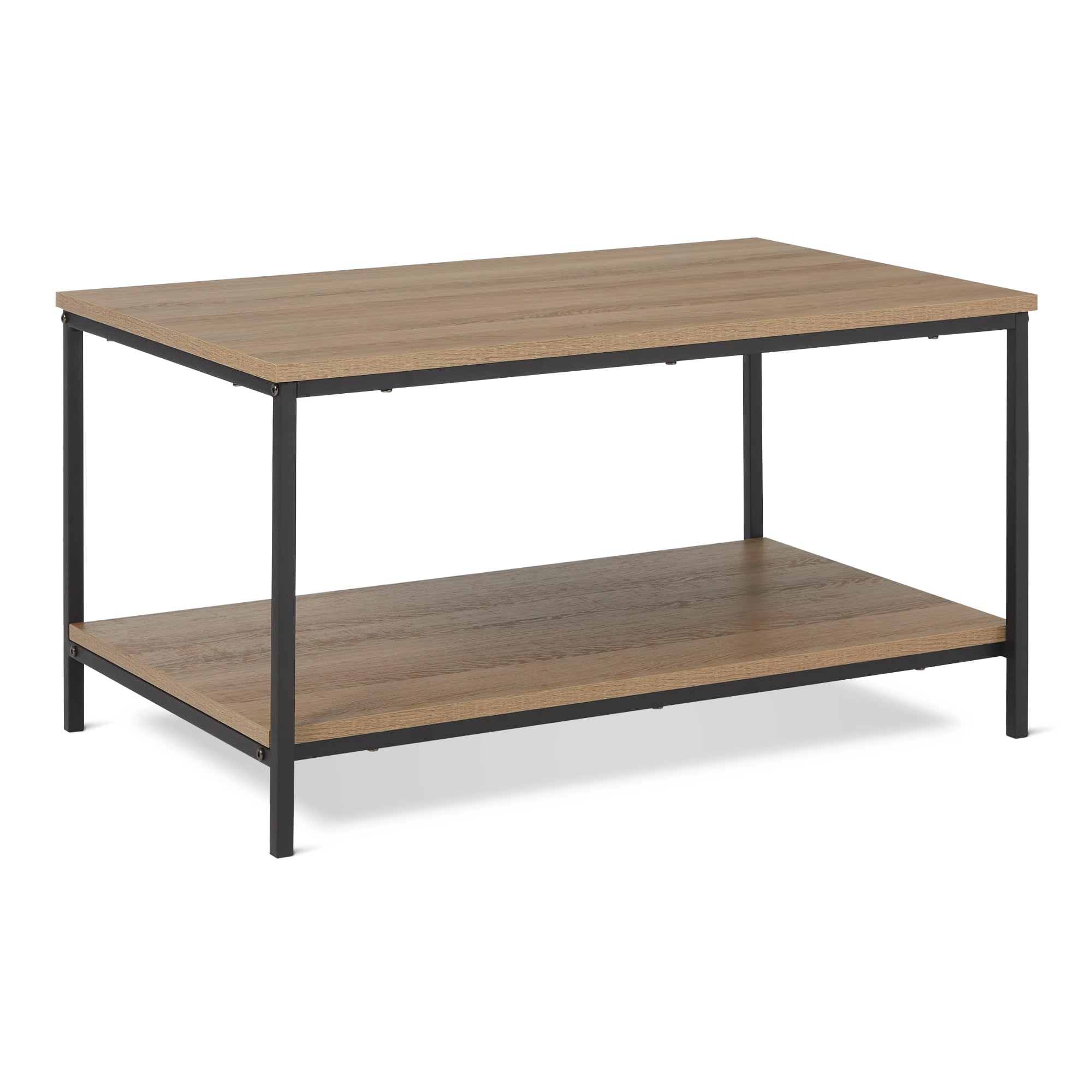 Amazon Basics Rectangular Coffee Table with Bottom Shelf, Living Room Centre Table, Wooden Black, 19.9" D x 31.5" W x 16.5" H