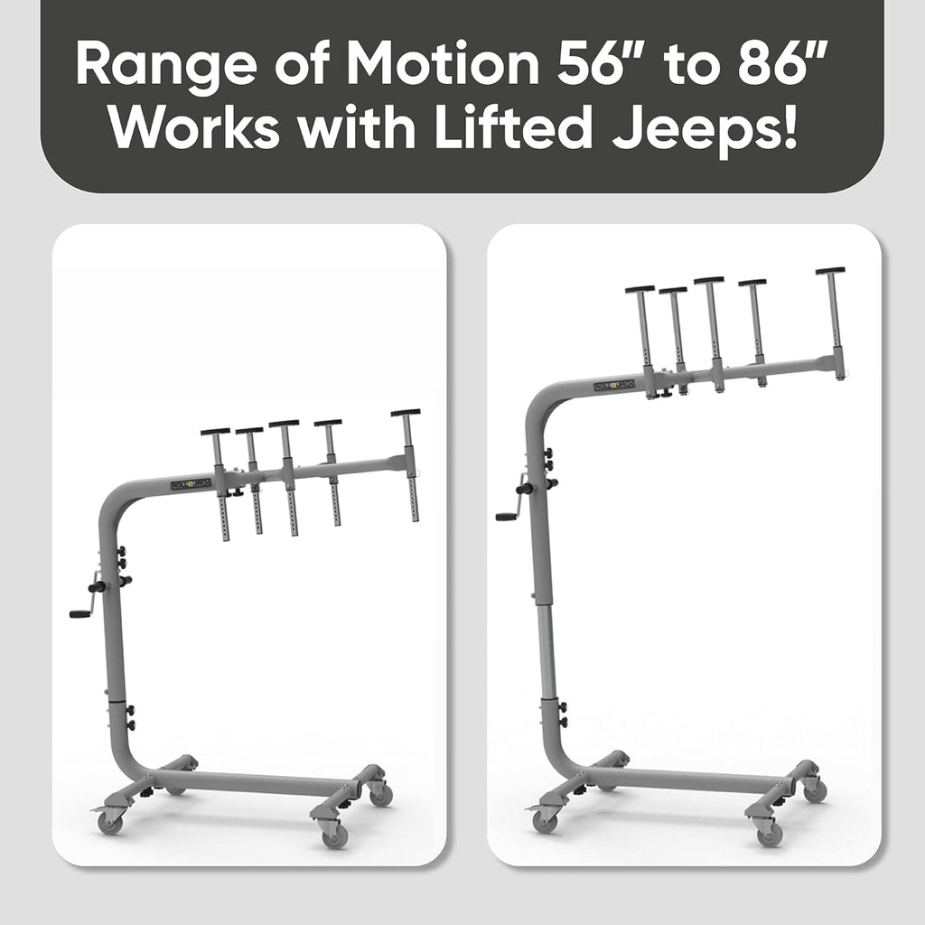 Hard Top Remover Lift for Jeep Wranglers: 2007-to-Present JK/JKU/JL/JLU + CJ, 2&4 Door + Lifted Jeeps. Quick & Easy Assembly. One Person System. Hardtop Removal/Installation in Minutes. Patented