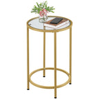 Yaheetech Glass End Table, Round Side Table, Small Coffee Accent Table Nightstand w/Glass Top & Metal Frame for Living Room/Balcony/Bedroom/Porch/Small Space, Modern Style, Black