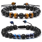 M MOOHAM Natural Stone Bracelets for Men - 8mm Tiger Eye, Matte Agate, Lava Rock - Teen Boys Gifts for Birthday, Anniversary, Christmas