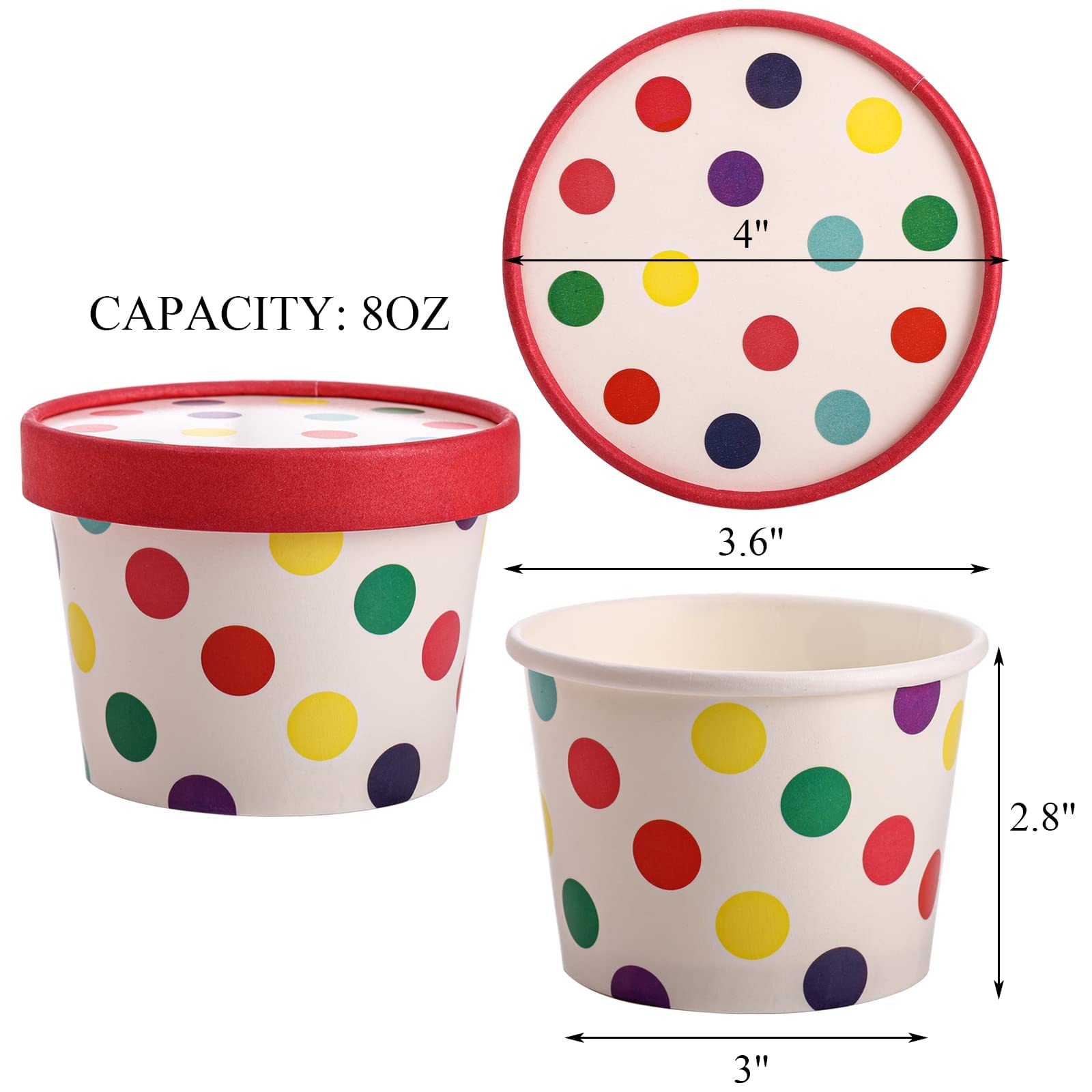 Dicunoy 60 Stück 8 oz Papp-Eisbecher mit Deckeln, Einweg-Sundae-Dessertschalen, Gefrorene Joghurtbehälter Partyzubehör für heiße und kalte Speisen, Suppe, gefrorenen Joghurt, Salat, Obst