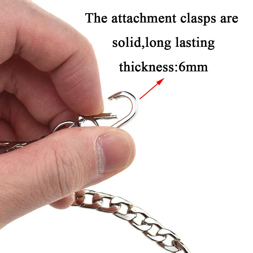 HAHIYO Mini Pochette Purse Chain Strap Slim Wide 7mm for LV Length 7.9 Inches Extra Thick 2.6mm Shiny Silver for Handbag Wallet Clutch Comfortable Flat Metal Strap 1 Pack