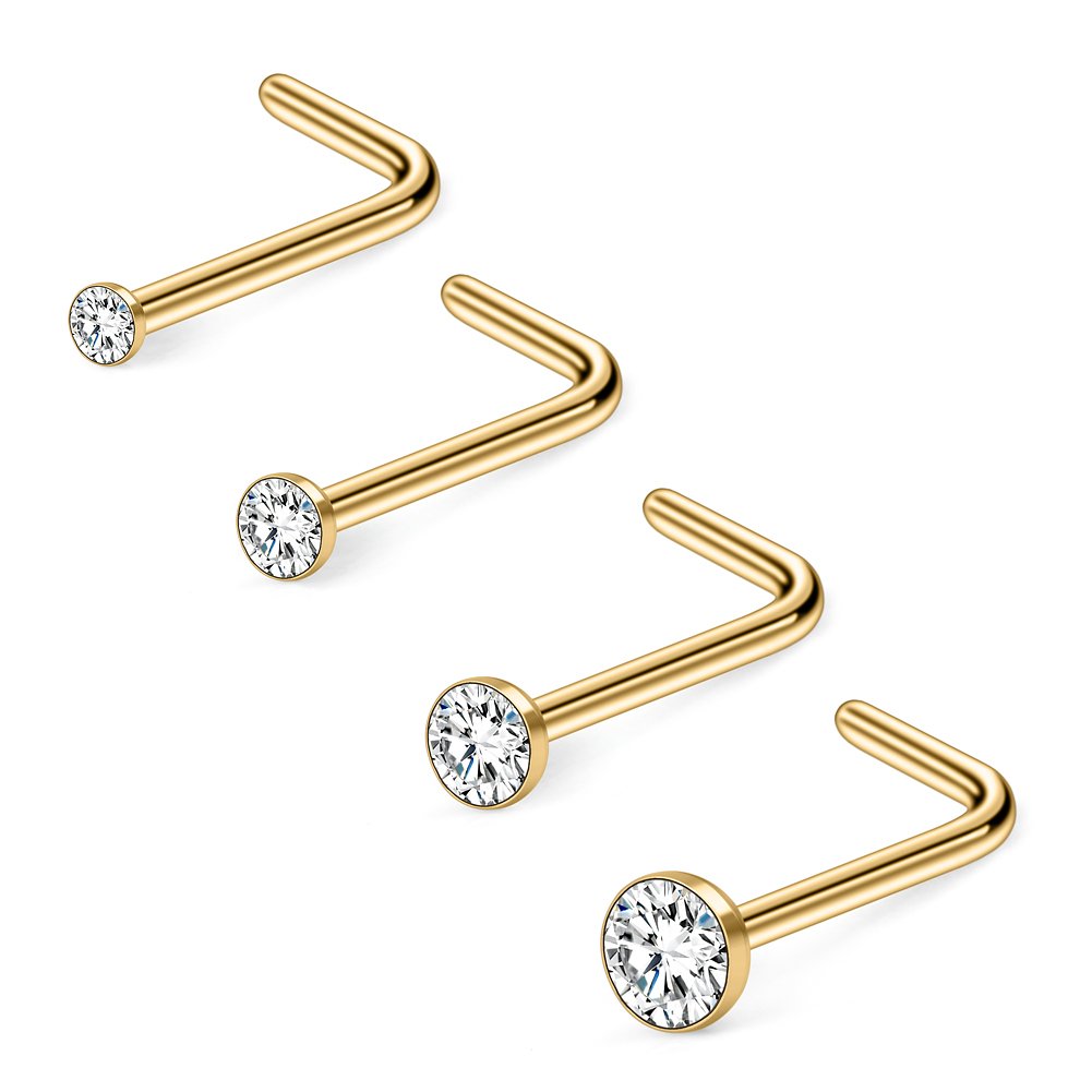 Ruifan 20G 1.5mm 2mm 2.5mm 3mm 3.5mm 4mm Opal Clear Diamond CZ Nose L Shaped Studs Rings Piercing Jewelry 4-20PCS