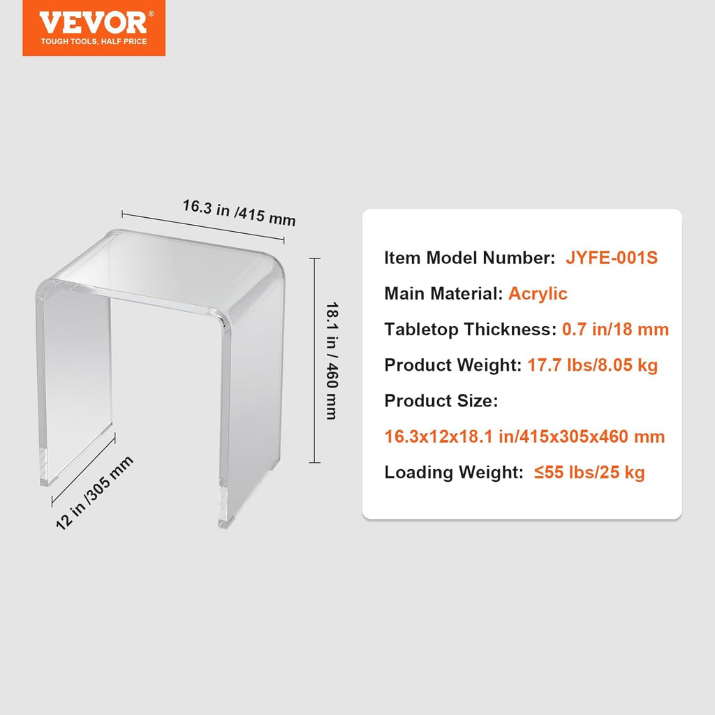 VEVOR Acrylic Side Table, U- Shaped Coffee Table, Clear Acrylic End Table with Waterfall Edges for Drink, Food, Snack Used in Living Room & Bedroom