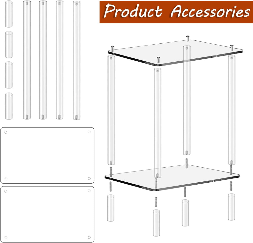 2-Tier Acrylic Small Side Table End Table Bedside Table Square Nightstand for Coffee Tea Drinking Living Room Saving Space Bedroom Bathroom Furniture 15.7'' L x 11.8'' W x 20'' H