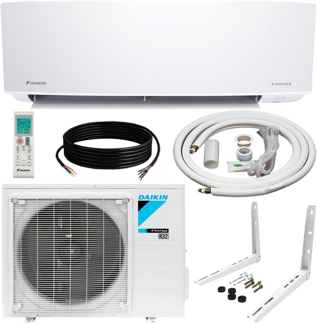Daikin 12,000 BTU 18 SEER2 Entra R32 Series Ductless Mini Split Heat Pump System w/Maxwell All-Inclusive 15’ Installation Kit and Wall Mounting Bracket (230V), White, RXC12+FTXC12+IKM1438+WAFP24