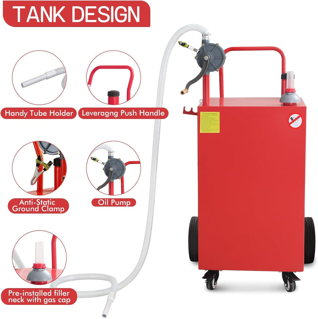 50 Gallon Fuel Caddy, Portable Fuel Caddy with Manual Pump - Heavy Duty Gas & Diesel Storage Tank on 4 Wheels, for Gasoline/Diesel Transfer to Cars, Trucks, ATVs, Boats, Lawn Mowers & Equipment