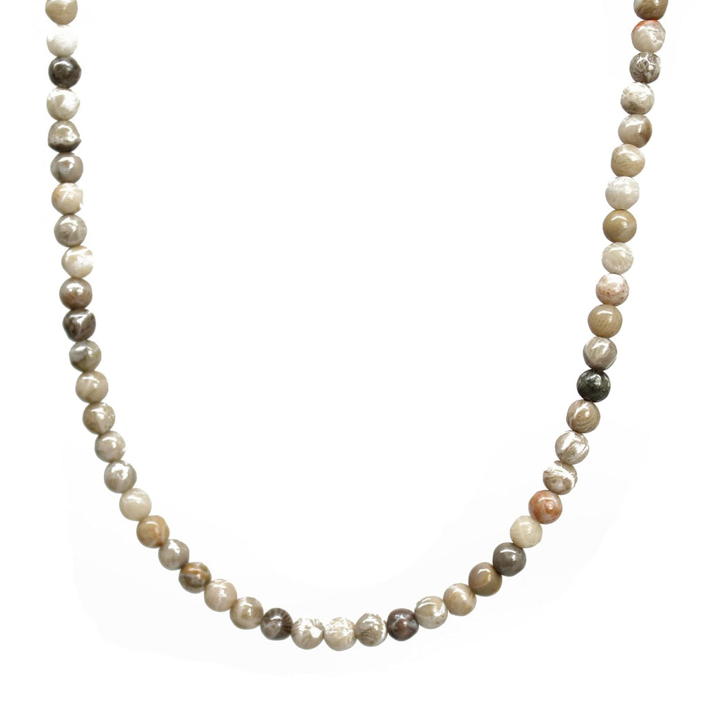 Handmade 4mm Petoskey Coral Bead Necklace Strand, Small Brown Stone Beaded Necklace