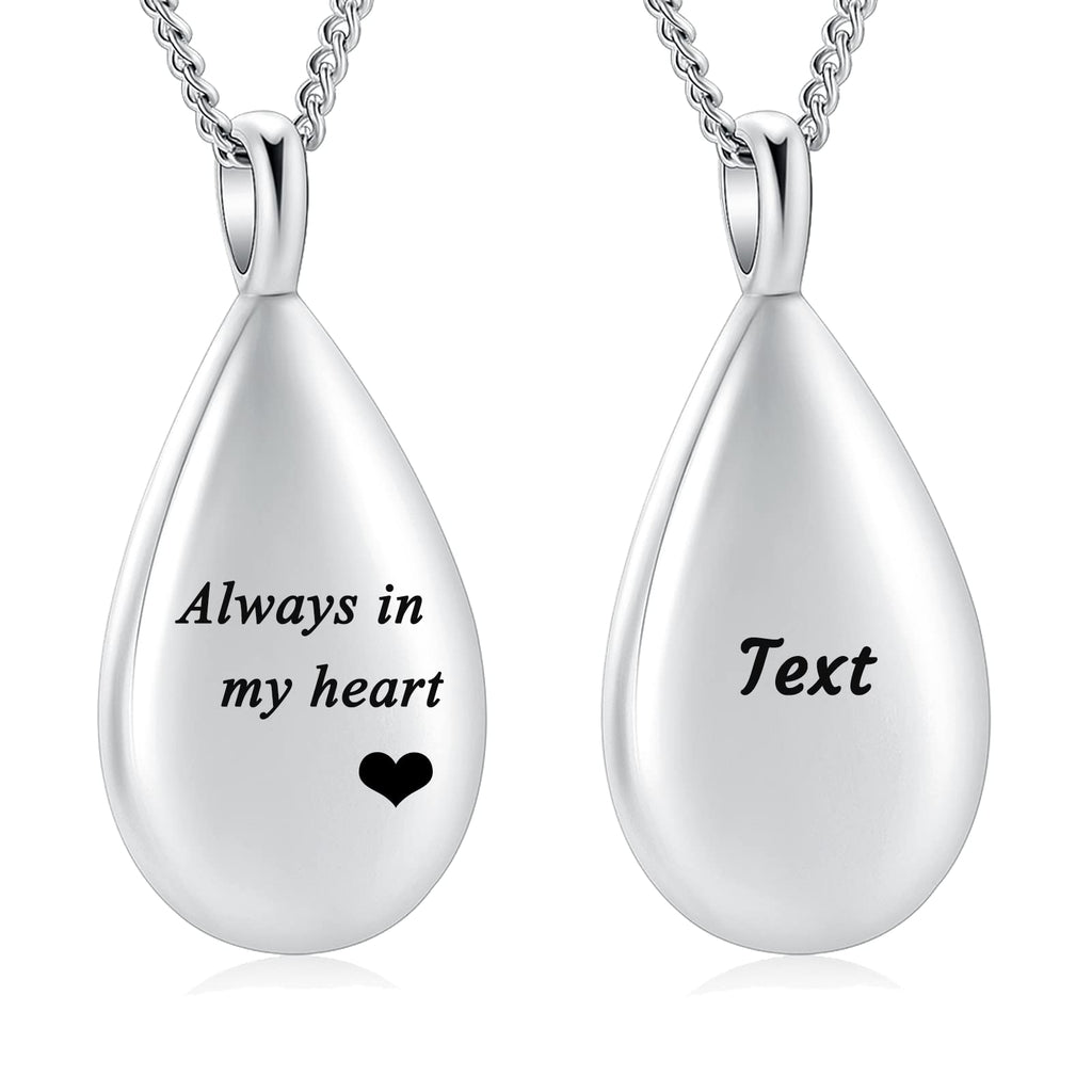 Yinplsmemory Carved Teardrop Keepsake Ashes Necklace Urn Pendant Cremation Memorial Jewelry-Always in my heart