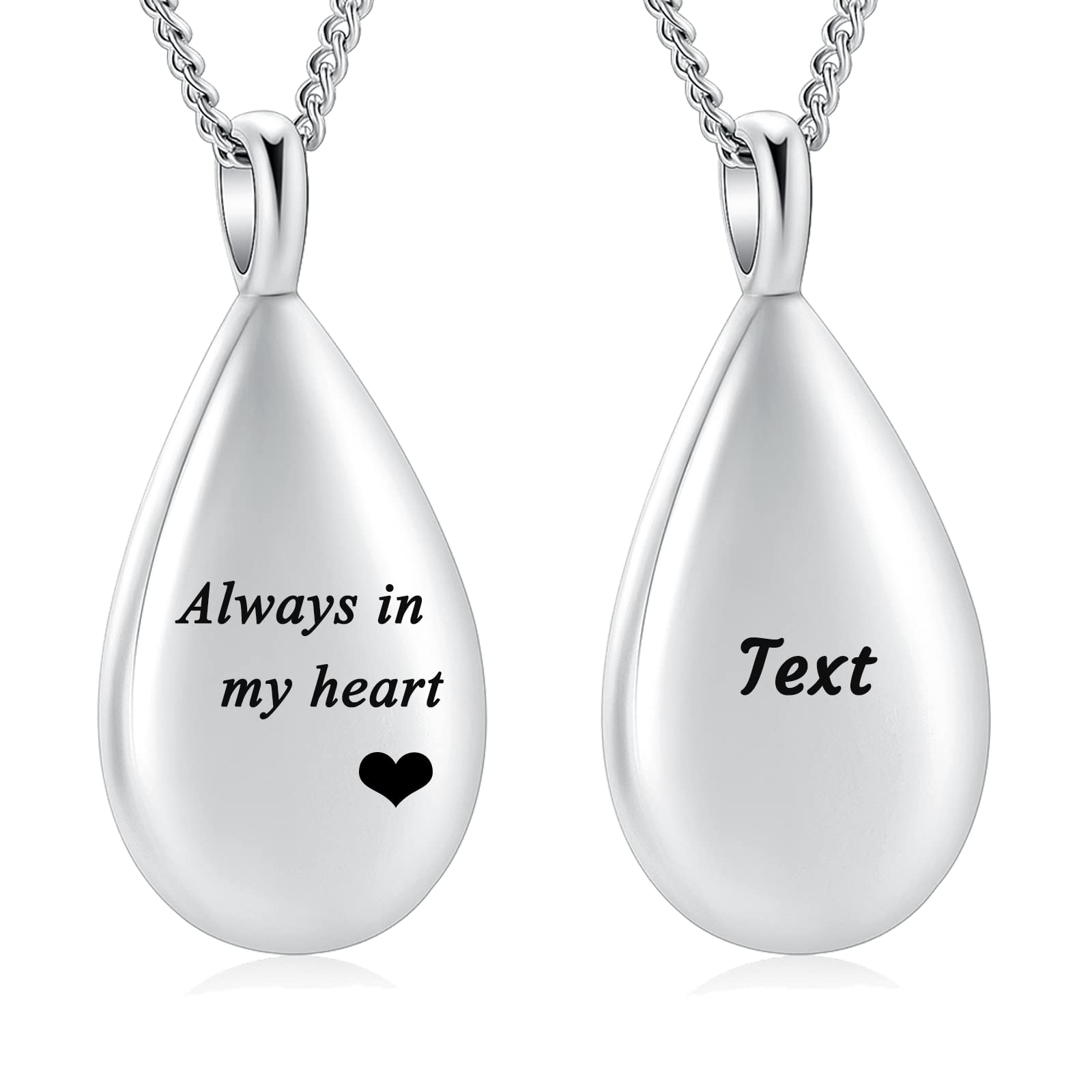 Yinplsmemory Carved Teardrop Keepsake Ashes Necklace Urn Pendant Cremation Memorial Jewelry-Always in my heart