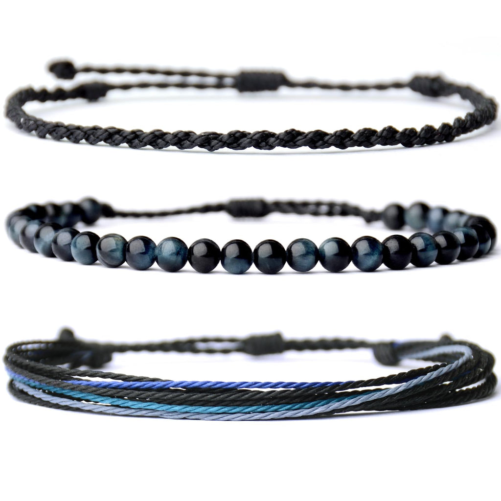 Handmade Natural Stone Beaded Healing Bracelet Gift for Men Adjustable Rope String Bracelet (Lava Rock, Adjustable)