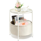danpinera Round Side Table with Fabric Storage Basket, Metal Side Small Bedside Table Nightstand with Removable Tray Top for Living Room, Bedroom, Nursery, Laundry, Gold