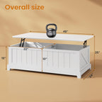 48” Lift Top Coffee Table for Living Room, Coffee Tables with Large Storage & Fence Design, Coffee Table Lifting top for Living Room Rustic Center Table for Home and Office, White