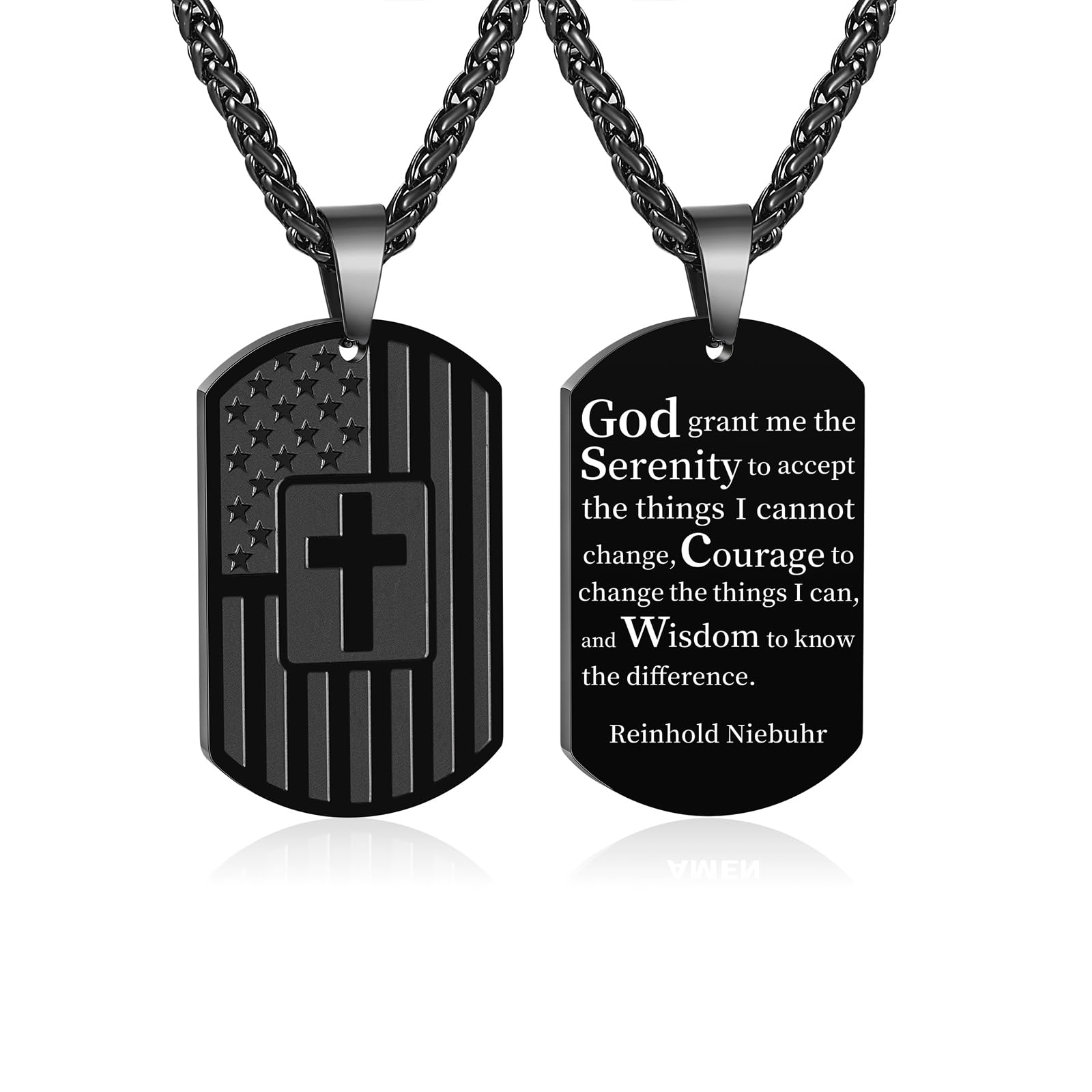 DuoDiner Graduation Gifts-American Dog Tag Necklace Bible Verse Pendant, First Communion Baptism Confirmation Religious Graduation Gifts for Him Boys Men Kids Teens Dad
