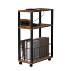 Side Table with Charging Station and Drawer, Narrow End Table with USB Ports and Outlets for Small Space, Living Room, Bedroom and Office, with 4 Wheels (1, Rustic Brown + Black)