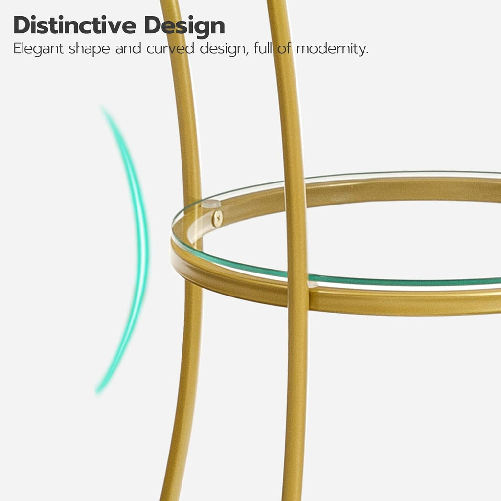 HOOBRO Round Coffee End Table with Charging Station, 2-Tier Small Accent Side Table with Glass Top, Round Nightstand for Small Space in Living Room, Bedroom, Gold GD83UBZ01