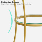 HOOBRO Round Coffee End Table with Charging Station, 2-Tier Small Accent Side Table with Glass Top, Round Nightstand for Small Space in Living Room, Bedroom, Gold GD83UBZ01