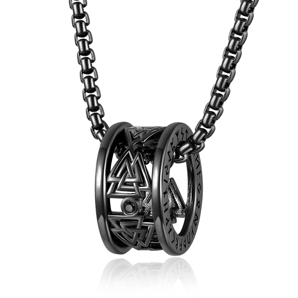 Viking Ring Necklace for Men 925 Sterling Silver Compass/Triquetra/Triskelion/Talisman/Rune/Valknut/Dragon/Odin Pendant Necklace Amulet Jewelry Gifts for Father Son Boyfriend Brother