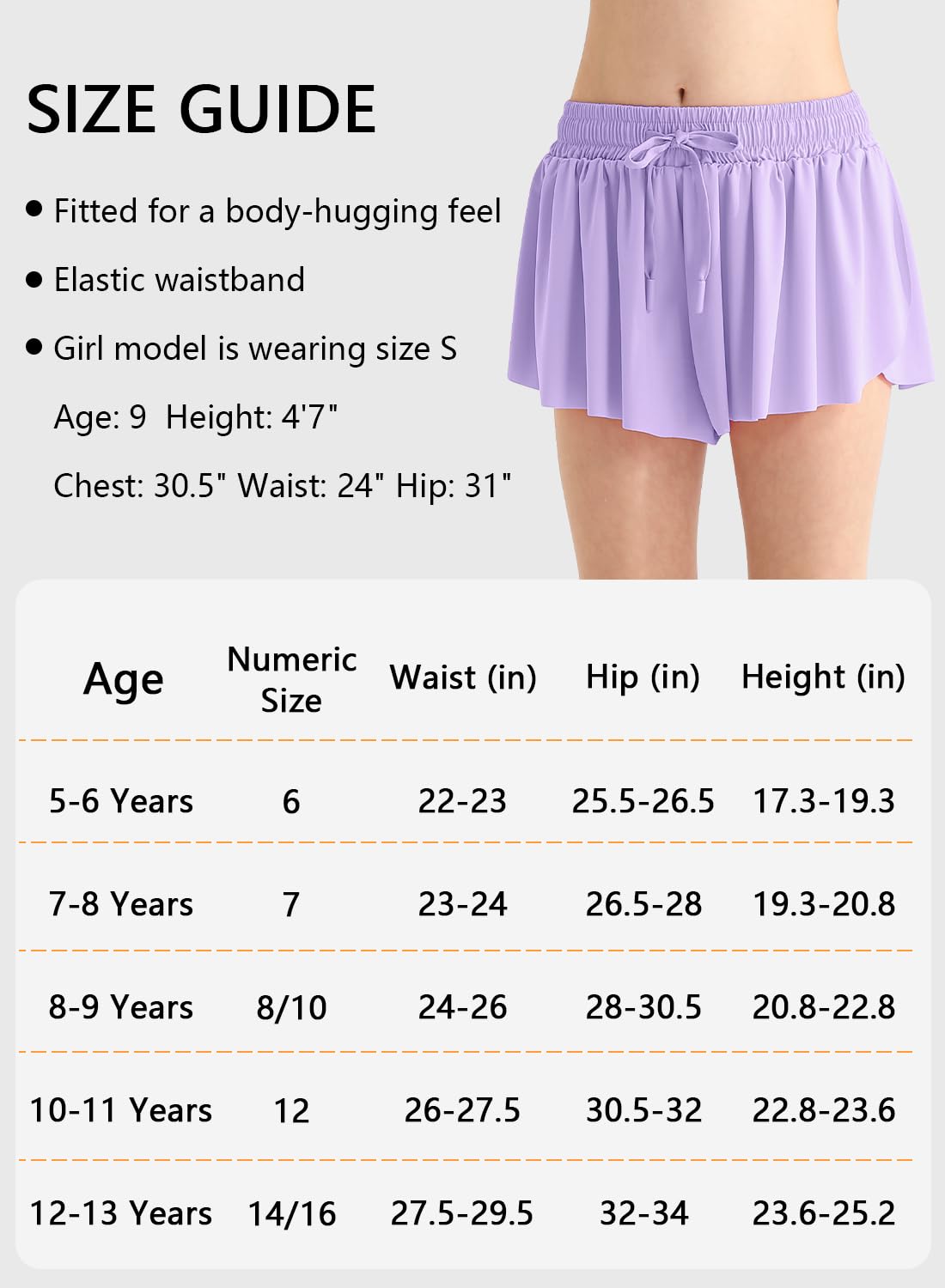 Pige sommerfugle shorts, løstsiddende shorts med lomme, børns lavendel lilla sommerfugleskørter med spandexforing, 12-13 år