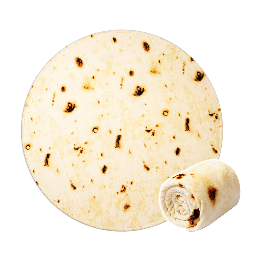 Vessia Burritos Tortilla Blanket Throw Size(Beige,47 inches), Giant Realistic Funny Food Throw for Adults and Kids, 300 GSM Double Sided Soft Novelty Round Taco Blanket