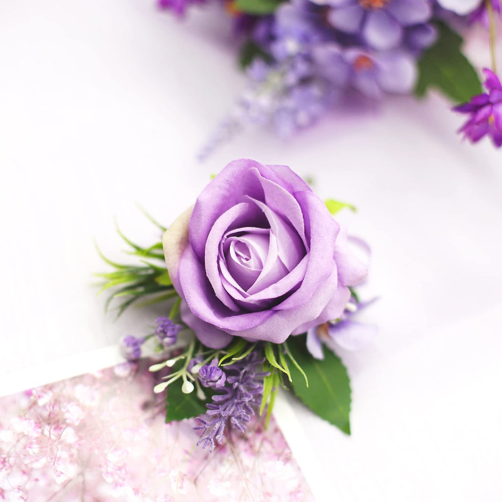 Floinla Purple Corsage and Boutonniere Set for Wedding Prom, Artificial Flower Wrist Corsage Bracelets, Homecoming Corsage Wristlet, Boutonniere for Men Wedding Suit Decorations