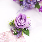 Floinla Purple Corsage and Boutonniere Set for Wedding Prom, Artificial Flower Wrist Corsage Bracelets, Homecoming Corsage Wristlet, Boutonniere for Men Wedding Suit Decorations