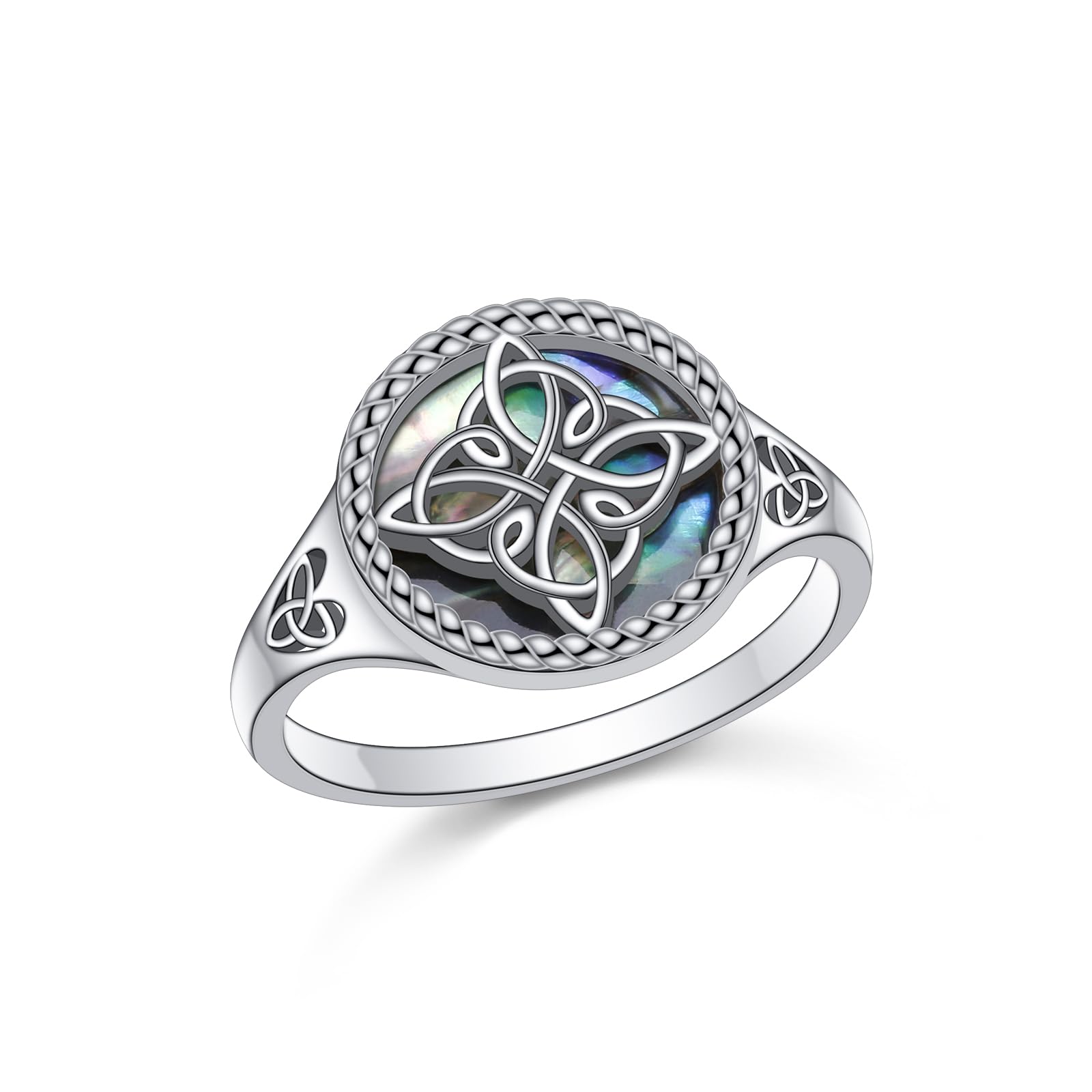 Witches Knot Ring for Women 925 Sterling Silver Abalone Shell Celtic Knot Rings Protection Irish Jewelry for Women