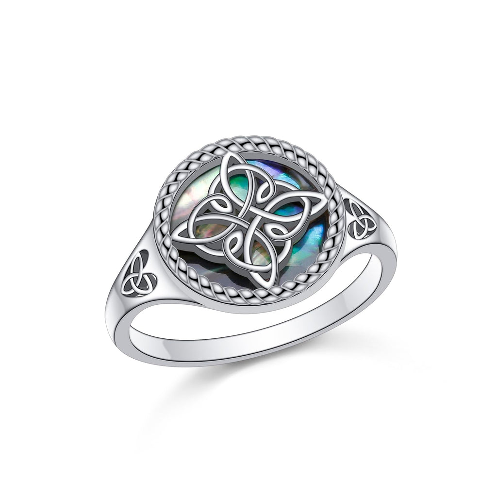 Witches Knot Ring for Women 925 Sterling Silver Abalone Shell Celtic Knot Rings Protection Irish Jewelry for Women
