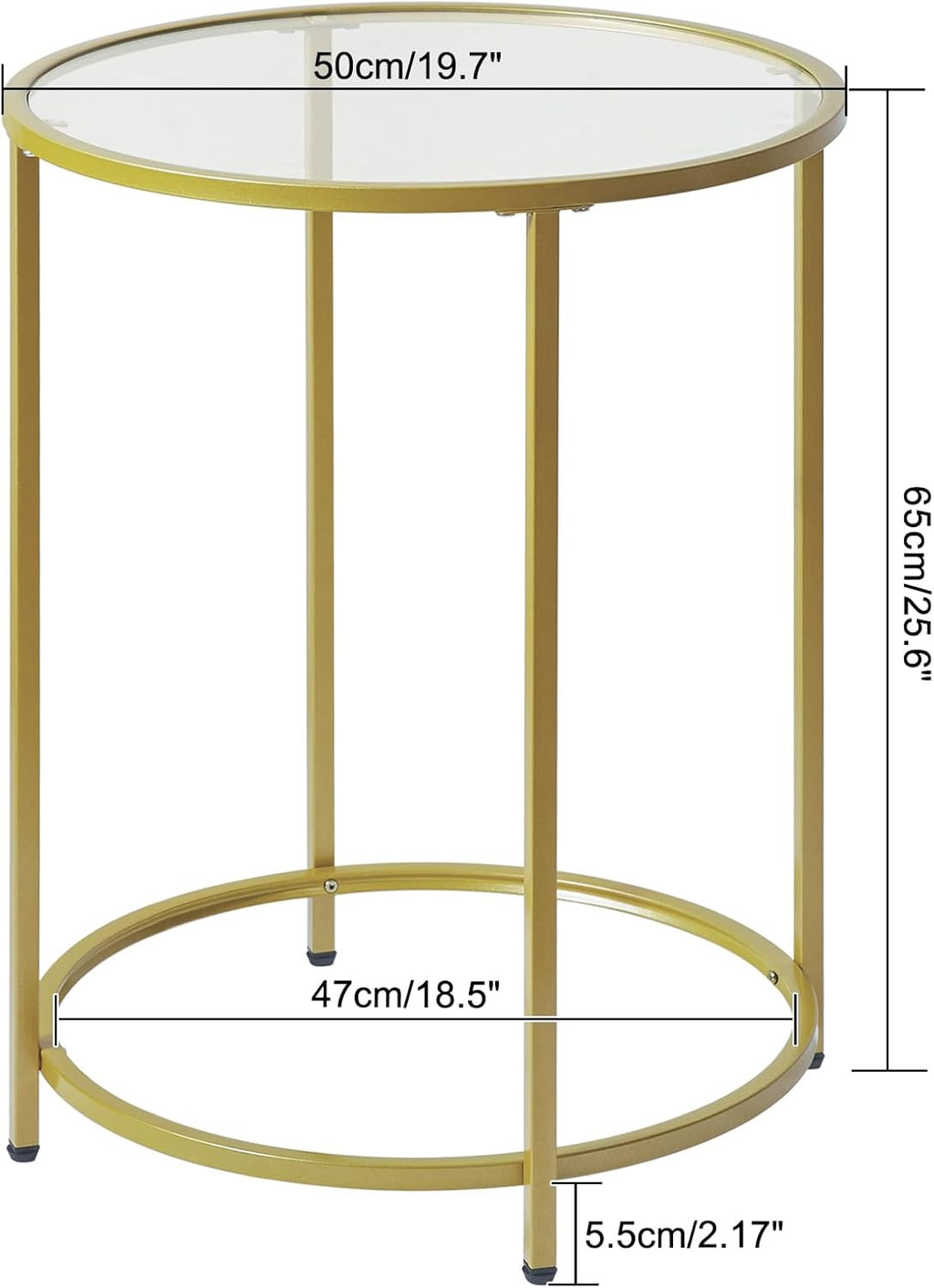 YMYNY Round End Table, Tempered Glass Sofa Side Table, Gold Coffee Table for Office Bedroom Living Room, Metal Frame, Modern Decor, 19.7D*18.5D*25.6''H, UHGD020G