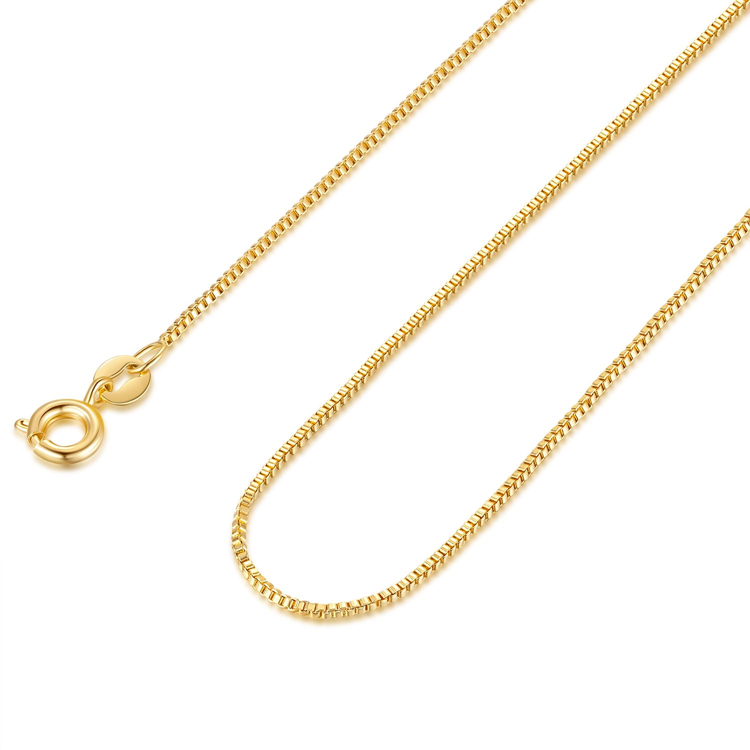 PPRLIFE Collana in Oro 14K per Donne Catena d'Oro per Uomini Catena Sottile a Scatola Larga 1mm Collana Sottile per Donne Catene Minimaliste Classiche Hip-Pop Collane Non Si Scolorisce 16-26in (18in)
