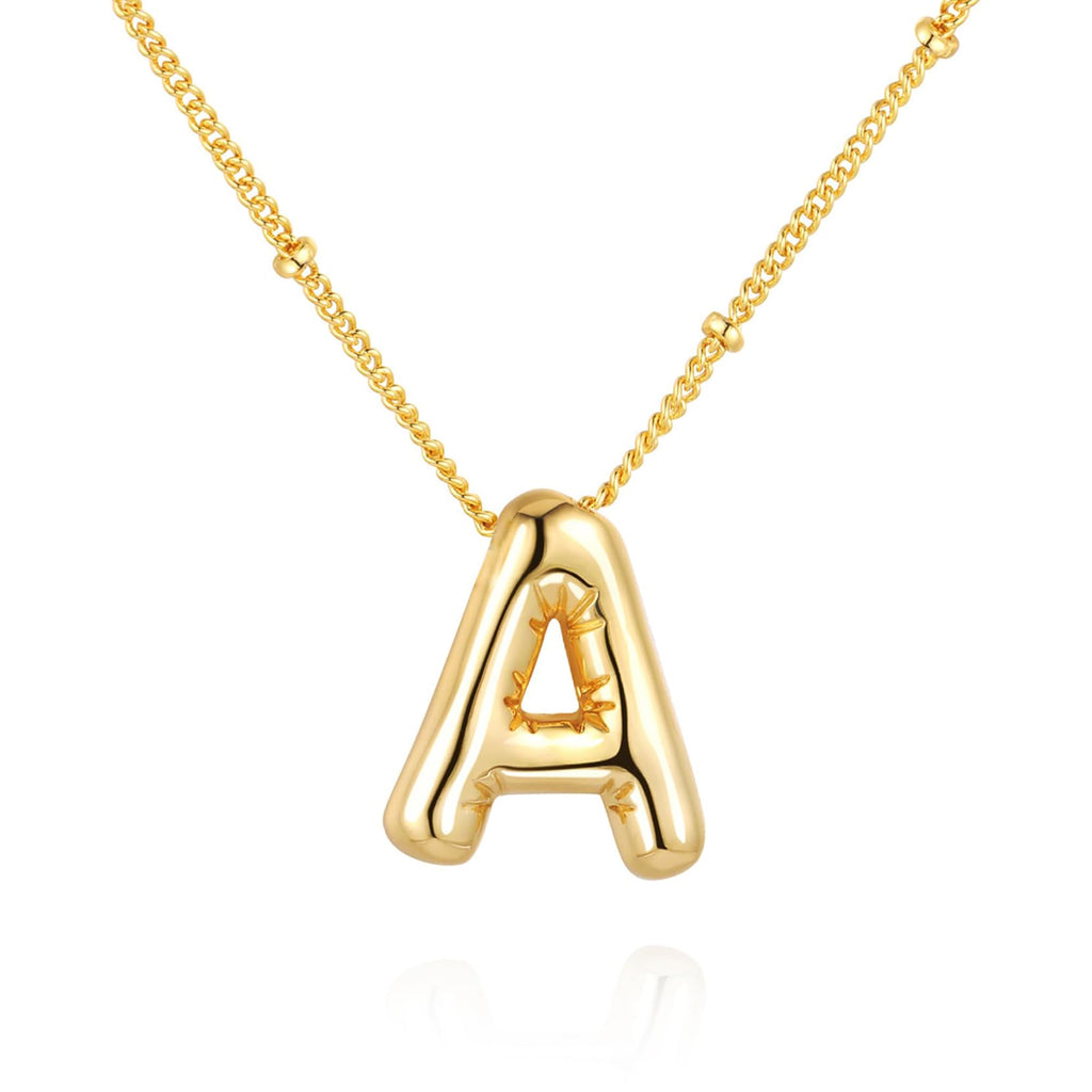 Qyalie Bubble Letter Necklace Balloon Initial Necklaces for Women Dainty Alphabet Pendant 14K Gold Plated Puffy Name Personalized Jewelry (A1, Gold)