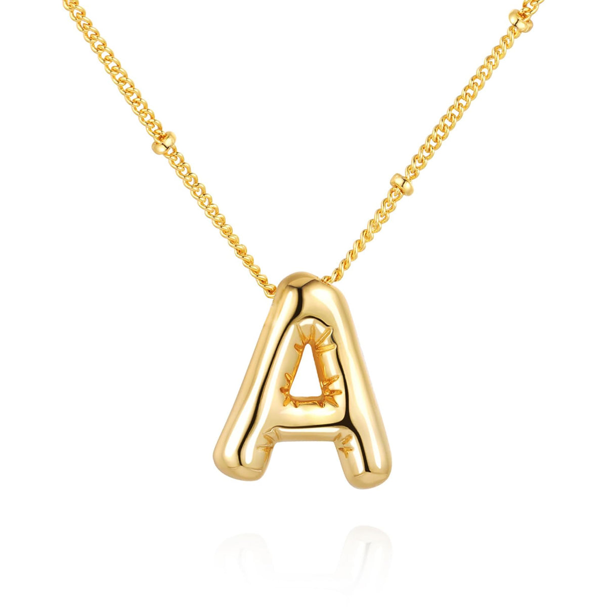 Qyalie Bubble Letter Necklace Balloon Initial Necklaces for Women Dainty Alphabet Pendant 14K Gold Plated Puffy Name Personalized Jewelry (A1, Gold)
