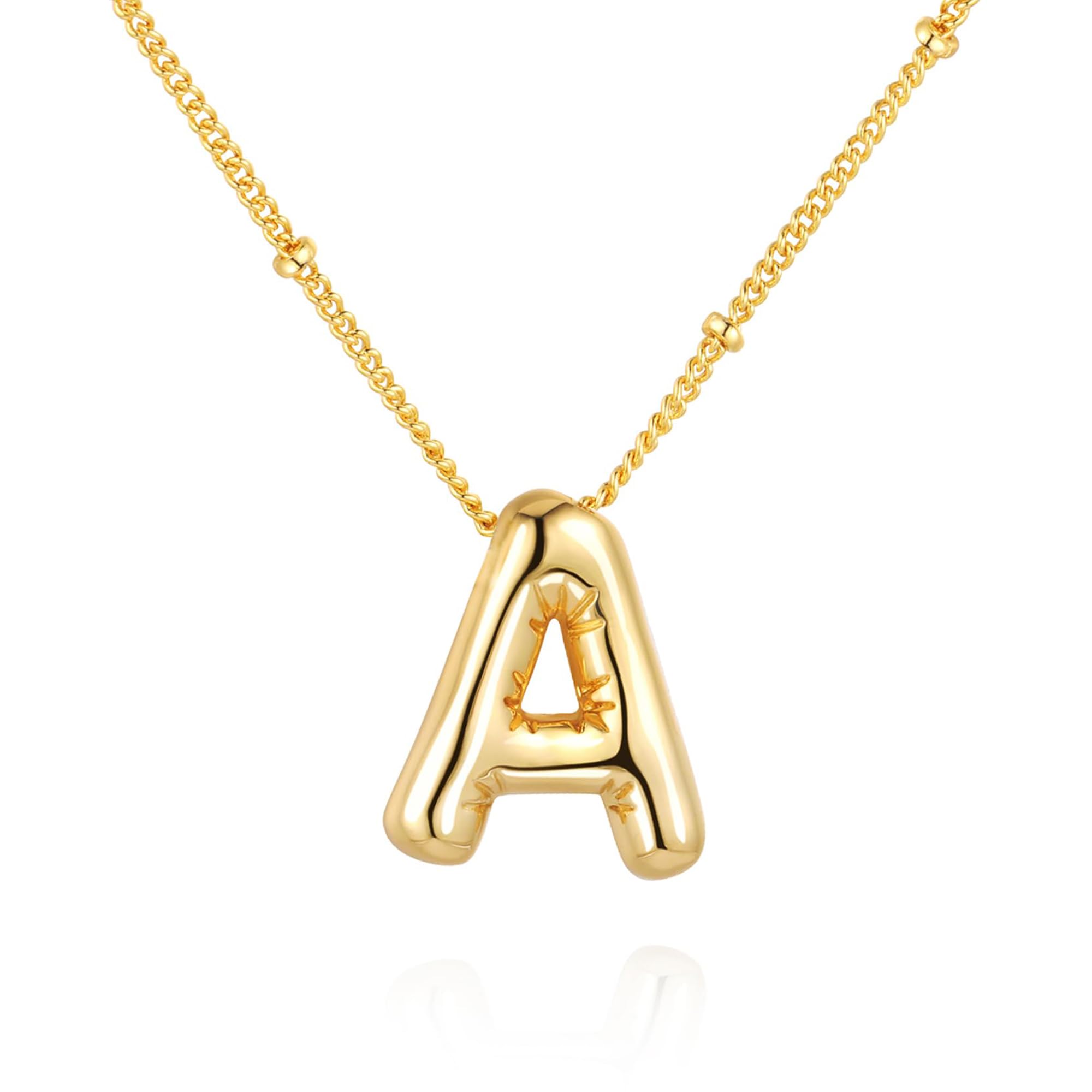 Qyalie Bubble Letter Necklace Balloon Initial Necklaces for Women Dainty Alphabet Pendant 14K Gold Plated Puffy Name Personalized Jewelry (A1, Gold)