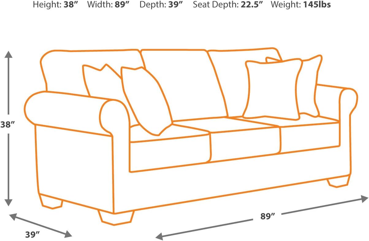 Signature Design by Ashley Larkinhurst Faux Leather Sofa with Nailhead Trim and 2 Accent Pillows, Brown