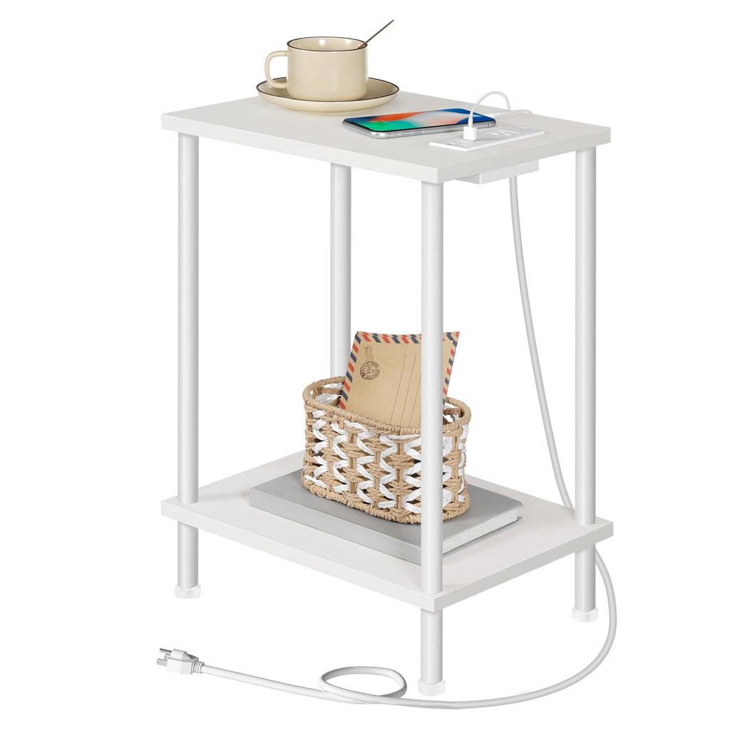 HOOBRO Side Table with Charging Station, End Table with USB Ports and Outlet, Nightstand with 2-Layer Storage Shelves for Small Spaces, Living Room, Bedroom, Stable Frame, Rustic Brown BF09UBZ01