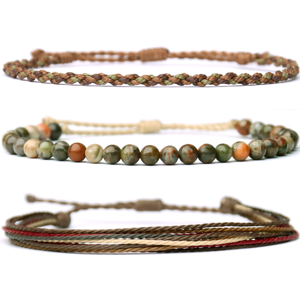 Handmade Natural Stone Beaded Healing Bracelet Gift for Men Adjustable Rope String Bracelet (Lava Rock, Adjustable)