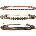 Handmade Natural Stone Beaded Healing Bracelet Gift for Men Adjustable Rope String Bracelet (Lava Rock, Adjustable)