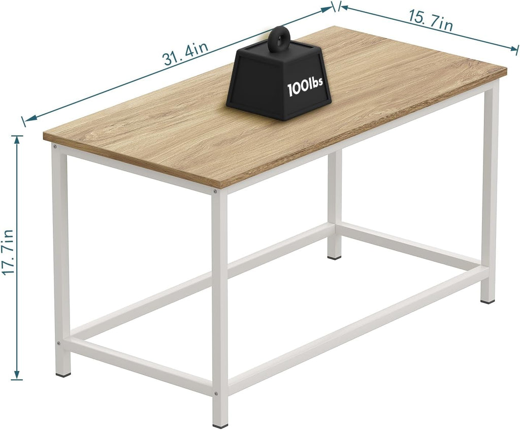 SAYGOER Small Rectangular Coffee Table Simple Modern Open Design Minimalist Center Table for Living Room Small Spaces, Easy Assembly, 31.5 x 15.7 x 17.7, Oak White