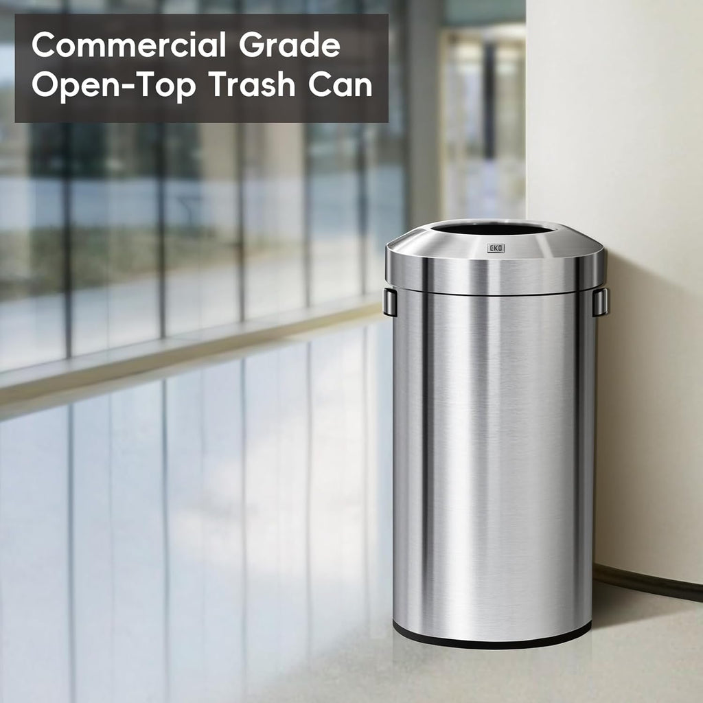 EKO Urban 24 Gallon Round Stainless Steel Open Top Waste Bin, Tall Commercial Trash Can for Indoor/Outdoor, Extra Large Metal Garbage Bin for Office, Restaurant, Restroom, 90L