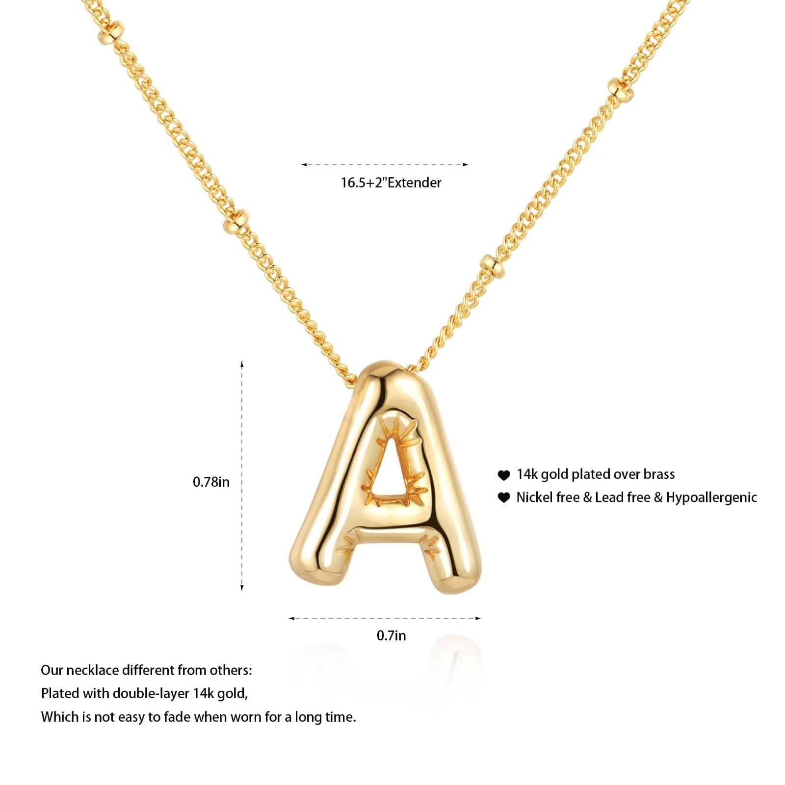 Qyalie Bubble Letter Necklace Balloon Initial Necklaces for Women Dainty Alphabet Pendant 14K Gold Plated Puffy Name Personalized Jewelry (A1, Gold)